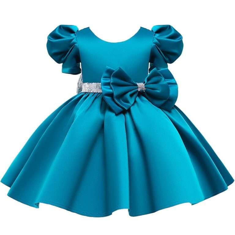 Baby Blue Frock With Two Sided Bow SuperKids.pk