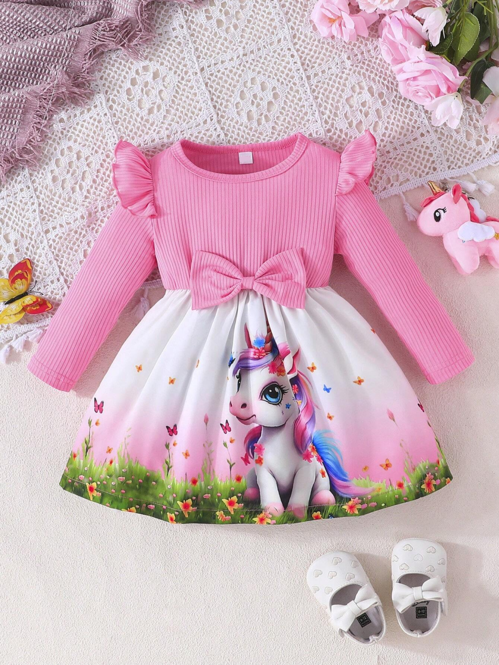 Baby Pink Unicorn Print Frock